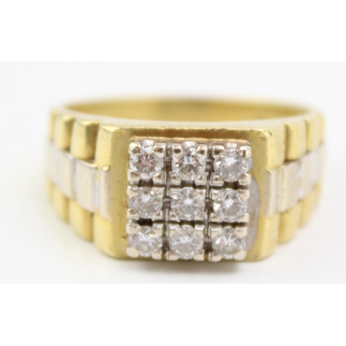 250 - A gentleman's 18ct bi-colour gold and diamond watch ring, the square face set with nine diamonds tot... 