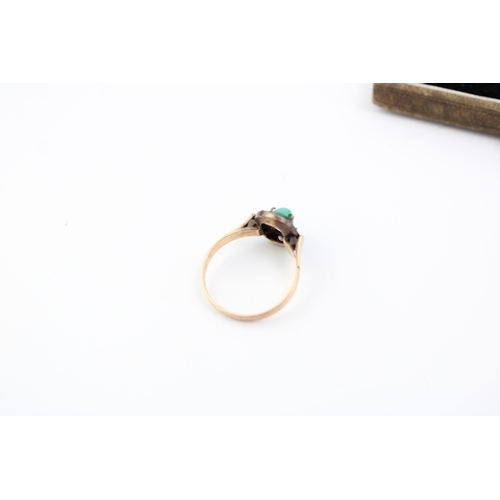 257 - A 9ct gold and turquoise ring, the oval turquoise surrounded by white quartz, size R, 3.2g and a sto... 