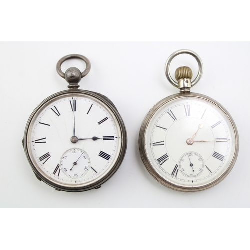 27 - Two silver pocket watches, both with subsidiary dials, one with yellow metal hands, untested / non- ... 