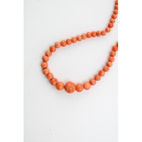 271 - A string of vintage coral beads, of spherical graduated form, from 4.1 to 10.0mm, total length 44cm,... 