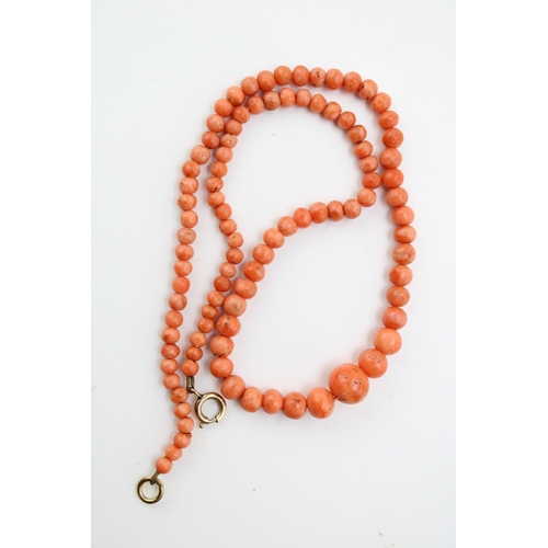 271 - A string of vintage coral beads, of spherical graduated form, from 4.1 to 10.0mm, total length 44cm,... 