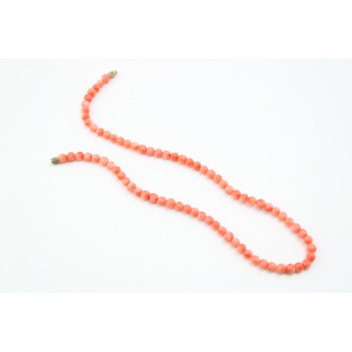 273 - A stting of deep blush angel skin coral of similarly sized circular beads each approximately 5 to 6m... 