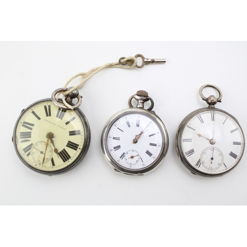 29 - Three silver pocket watches to include an Improved Patent and two others, one top wind (running) wit... 