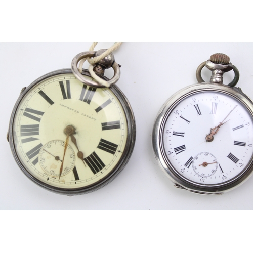 29 - Three silver pocket watches to include an Improved Patent and two others, one top wind (running) wit... 