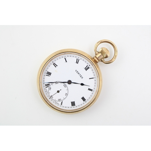 3 - A 9ct gold cased, keyless wind, Vertex pocket watch, the signed dial with Roman numerals, minute tra... 