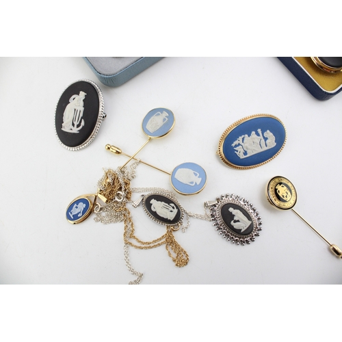 308 - A collection of Wedgwood Jasperware jewellery to include four silver examples, large Wedgwood blue b... 