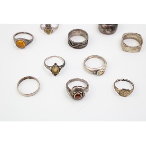 321 - A collection of ten silver rings to include antique gold on silver example, rings set with semi-prec... 