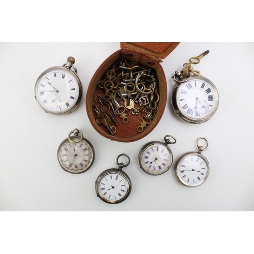 35 - A group of silver cased open faced pocket watches, comprising four English silver cased pocket watch... 