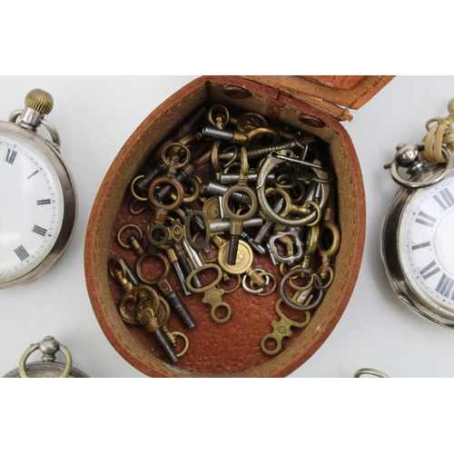 35 - A group of silver cased open faced pocket watches, comprising four English silver cased pocket watch... 