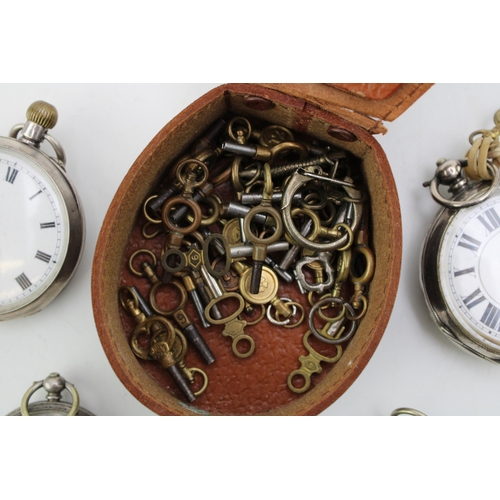 35 - A group of silver cased open faced pocket watches, comprising four English silver cased pocket watch... 