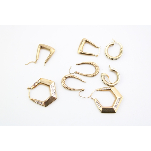 383 - 4 pairs of 9ct gold earrings (1 with stones), 6.8g.