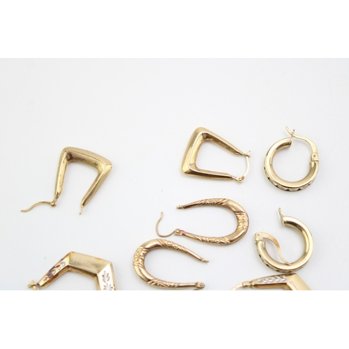 383 - 4 pairs of 9ct gold earrings (1 with stones), 6.8g.