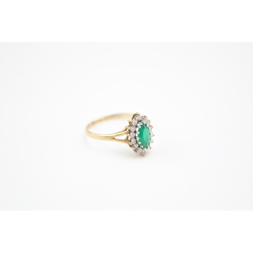 399 - 9ct gold emerald and white stone ring size S, 2.0g