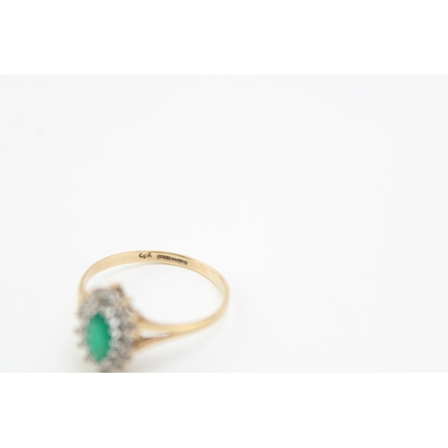 399 - 9ct gold emerald and white stone ring size S, 2.0g