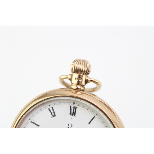 4 - An Omega, 9ct gold-cased, keyless wind, open faced, pocket watch, the signed dial with Roman numeral... 