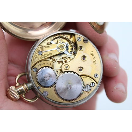 4 - An Omega, 9ct gold-cased, keyless wind, open faced, pocket watch, the signed dial with Roman numeral... 