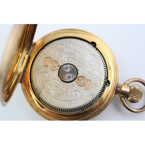 40 - A Hebdomas Patent 8 Day Swiss movement exhibition dial,  keyless wind, pocket watch, having decorate... 