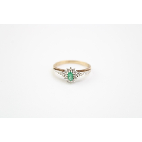 401 - 9ct gold emerald and diamond ring size R, 2.8g