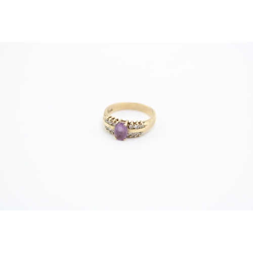 406 - 9ct gold purple and white stone ring size P / Q, 3.9g