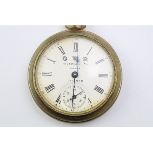 41 - A GWR, Ingersoll Ltd, Triumph, keyless wind pocket watch, the signed dial with Roman numerals and su... 