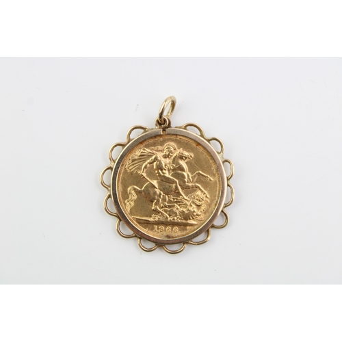 420 - 22ct gold Full Sovereign set in 9ct gold loose pendant mount, 1966, 9.8g