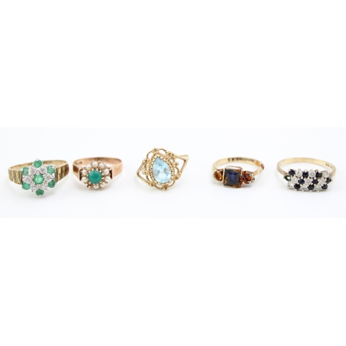 422 - 5 x 9ct gold and gemstone set rings, all a/f, 11.5g