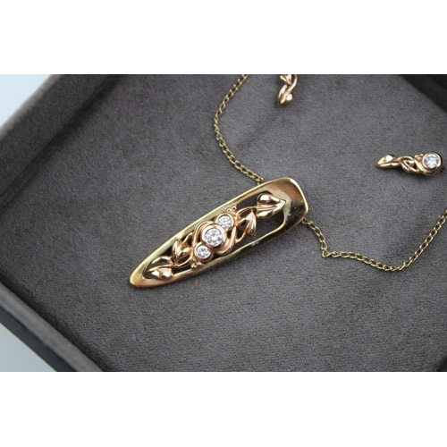 432 - A Clogau Welsh 18ct gold and diamond suite of jewellery, comprising pendant, of open work ivy leaves... 