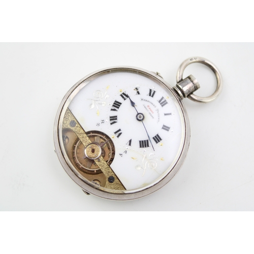 44 - A Hebdomas Patent 8 Day Swiss movement exhibition dial,  keyless wind, pocket watch, having decorate... 