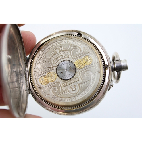 44 - A Hebdomas Patent 8 Day Swiss movement exhibition dial,  keyless wind, pocket watch, having decorate... 