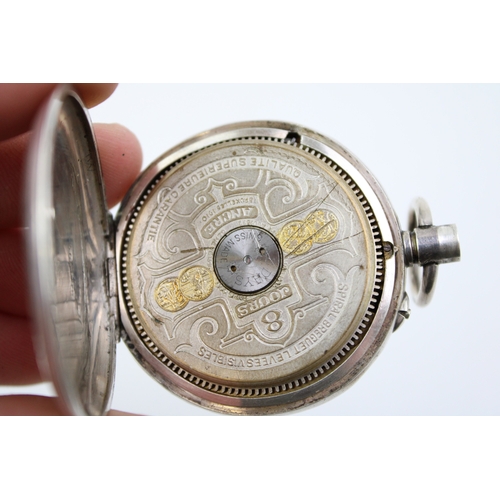 44 - A Hebdomas Patent 8 Day Swiss movement exhibition dial,  keyless wind, pocket watch, having decorate... 