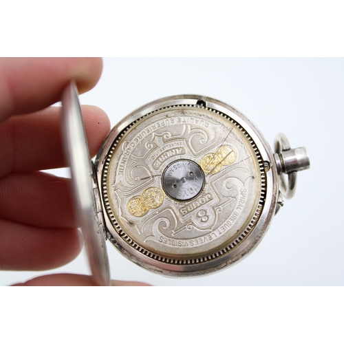 44 - A Hebdomas Patent 8 Day Swiss movement exhibition dial,  keyless wind, pocket watch, having decorate... 