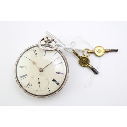 45 - A silver cased, open faced pocket watch by R H Sager, of Blackburn, the enamel dial with Roman numer... 