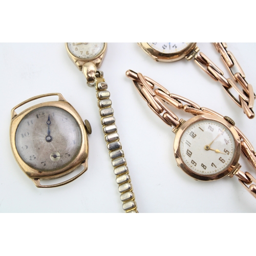 46 - A gentleman's vintage gold cased, wristwatch, the textured dial with Arabic numerals and blued hands... 