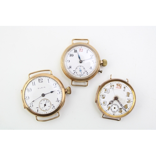 47 - A group of three 9ct gold cased transitional or trench watches, including one with Elgin movement, s... 