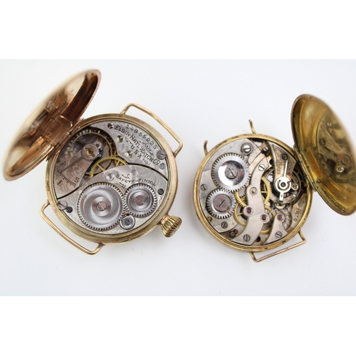 47 - A group of three 9ct gold cased transitional or trench watches, including one with Elgin movement, s... 