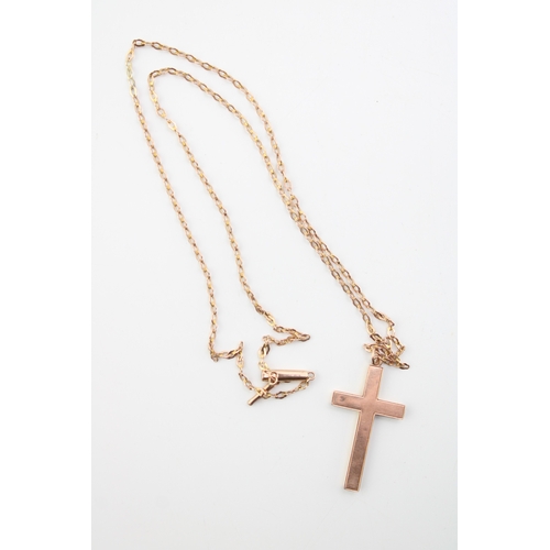 476 - A vintage 9ct gold cross pendant on cloud link chain, with pinch bar clasp, chain length 52cm, total... 