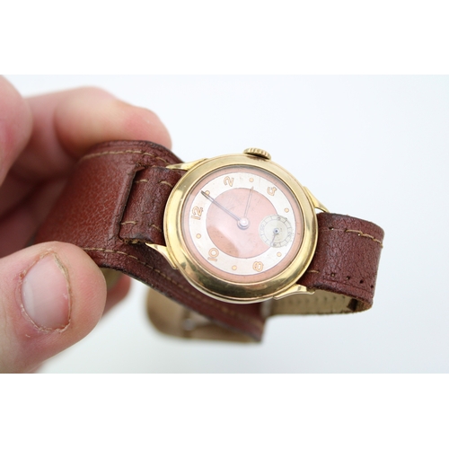 48 - A vintage 9ct gold gentleman's wristwatch, subsidiary second hand with Arabic numerals military / sp... 