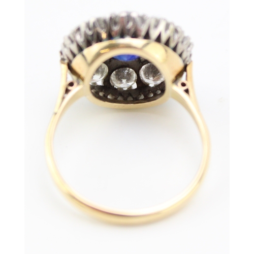 502 - An Art Deco 18ct gold, platinum, sapphire and diamond dress ring, the central deep royal blue sapphi... 