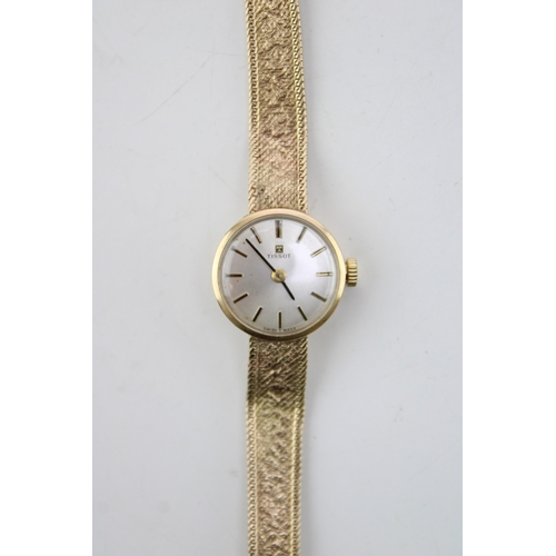 514 - 9ct gold cased lady's Tissot wristwatch, on 9ct gold bracelet, 14.3g.