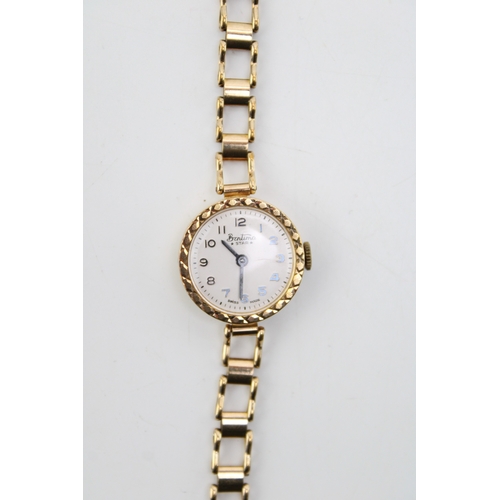 52 - 9ct gold cased lady's Bentima wristwatch on 9ct gold strap, gross weight 12.5g.