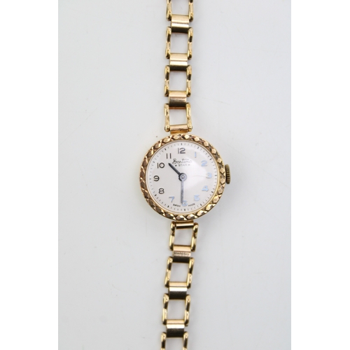 52 - 9ct gold cased lady's Bentima wristwatch on 9ct gold strap, gross weight 12.5g.