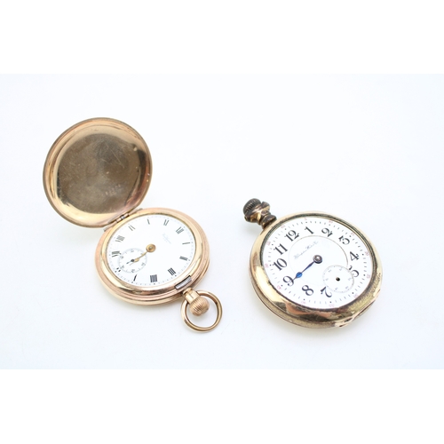 57 - Two Gold Plated Pocket Watches including a Waltham USA Watch & a Hampton Watch Co pocket watch