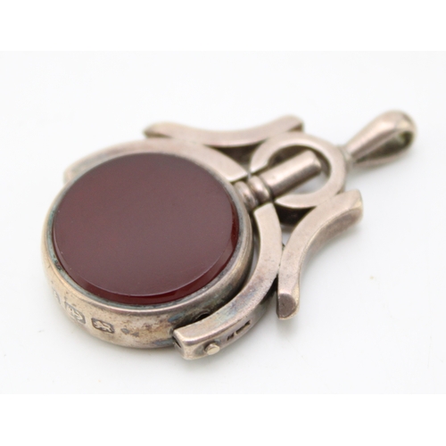 58 - A silver swivel fob with integrated watch key set Bloodstone and Carnelian stones, hallmarked Birmin... 