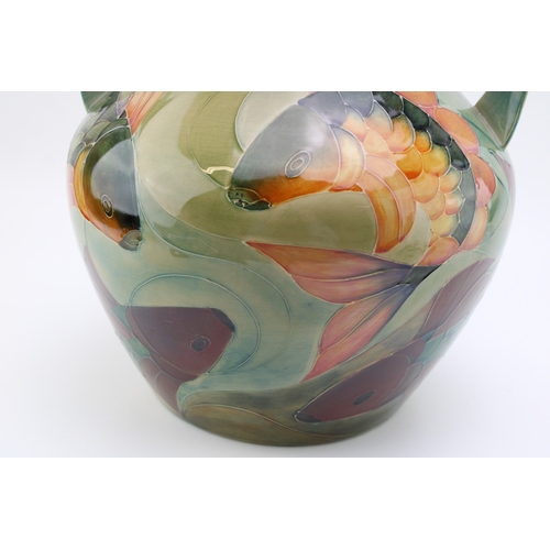 600 - Moorcroft extra large two handled vase, with Carp decoration, by Sally Tuffin, 33cm tall (slight dam... 