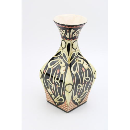 607 - Moorcroft cube vase in the 'Fields of Gold' design, 2010, red dot, 24cm tall.