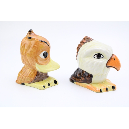 645 - Lorna Bailey grotesque birds to include Quackers the Duck and Eddie the Eagle (2), 11cm tall.