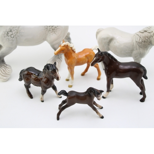 665 - Beswick to include a grey cantering shire, a grey pony with foals (6).