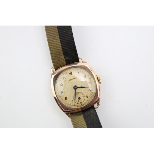 9 - A vintage 9ct gold gentleman's 'Yeoman' wristwatch, subsidiary second hand with arabic numerals nato... 