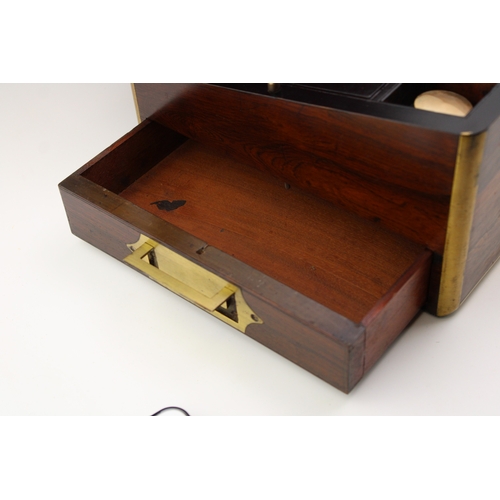 976 - A quality c19th Victorian military style mahogany rosewood & brass edged writing box opening to a sl... 