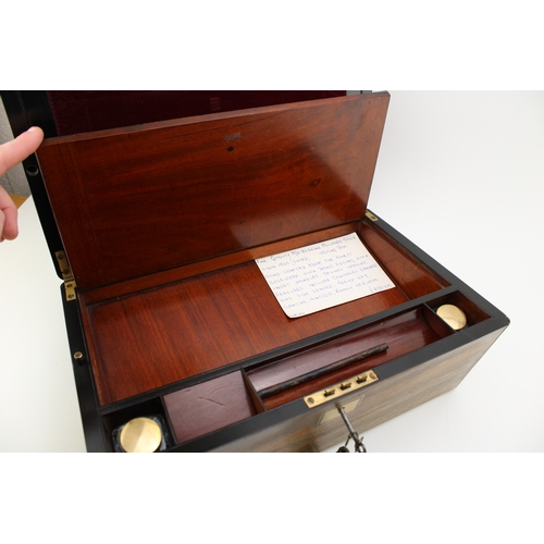 976 - A quality c19th Victorian military style mahogany rosewood & brass edged writing box opening to a sl... 